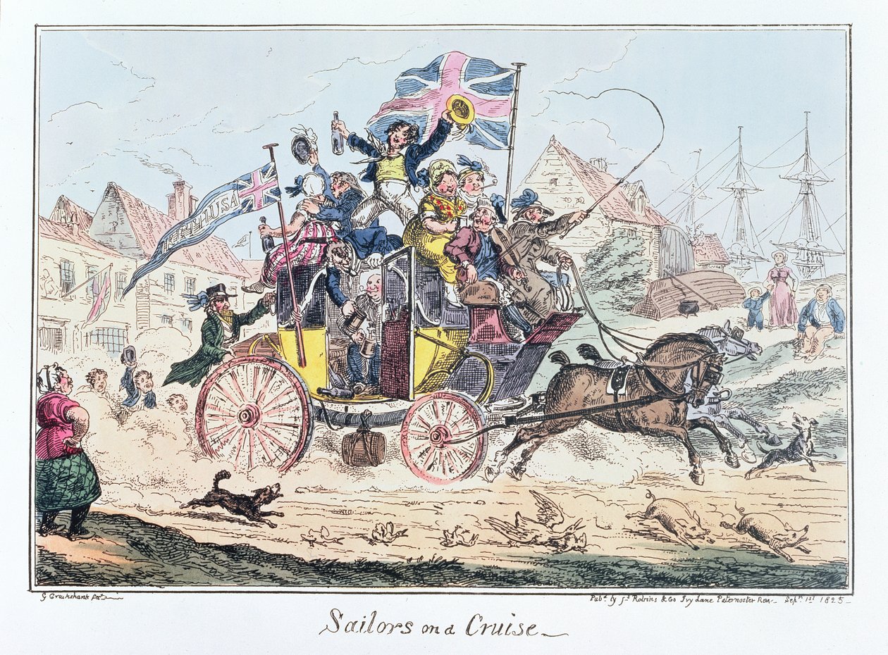 Námořníci na plavbě, vydal James Robins, 1. září 1825 (kolorovaný lept) od George Cruikshank
