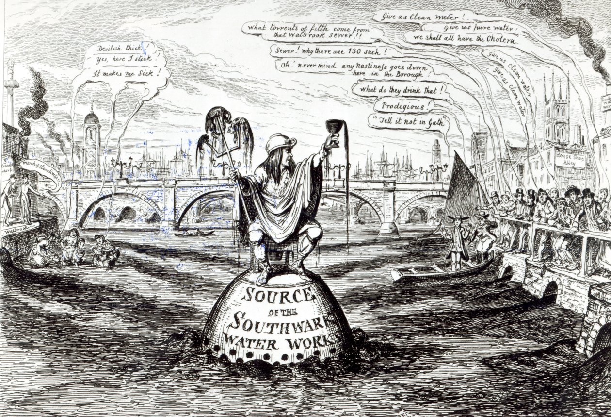 Satirická karikatura o společnosti Southwark Water Company, 1832 od George Cruikshank