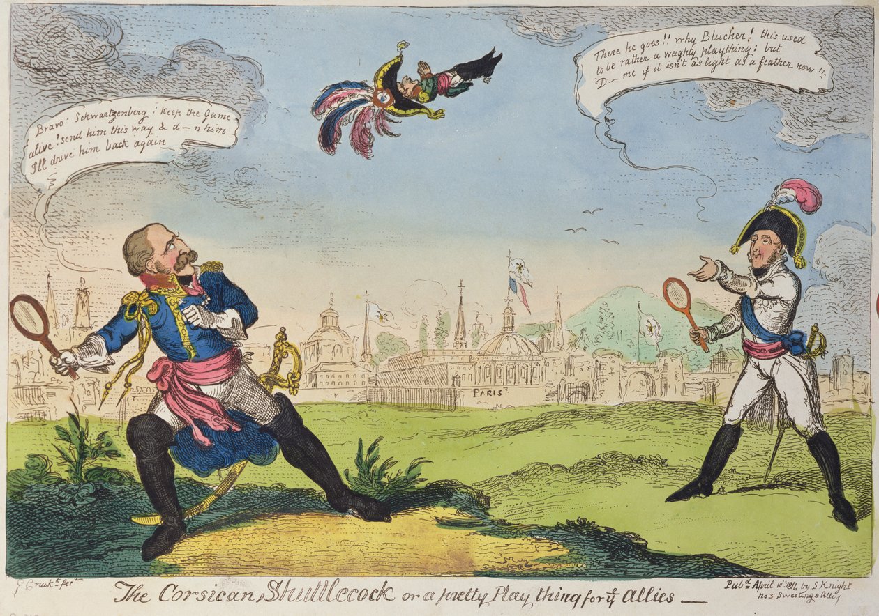 Korsický Shuttlecock, 1814 (barevná litografie) od George Cruikshank