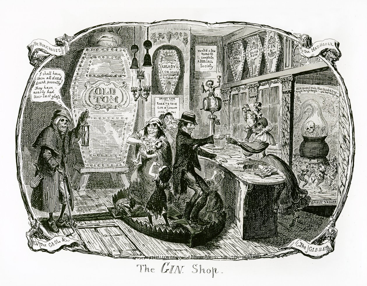 Obchod s ginem, 1829 od George Cruikshank