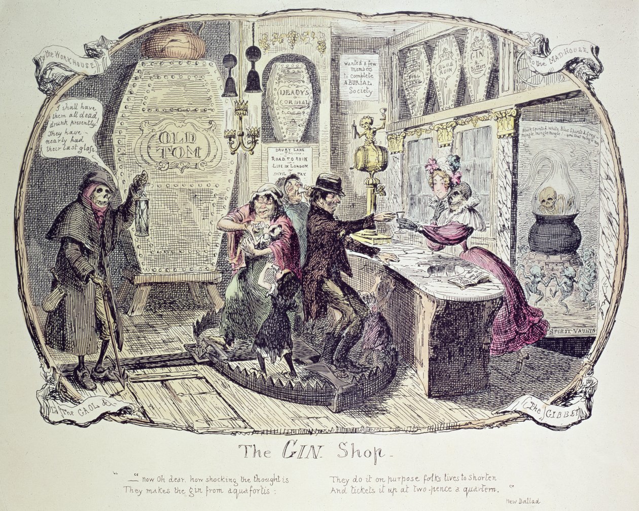 Obchod s ginem, 1829 od George Cruikshank