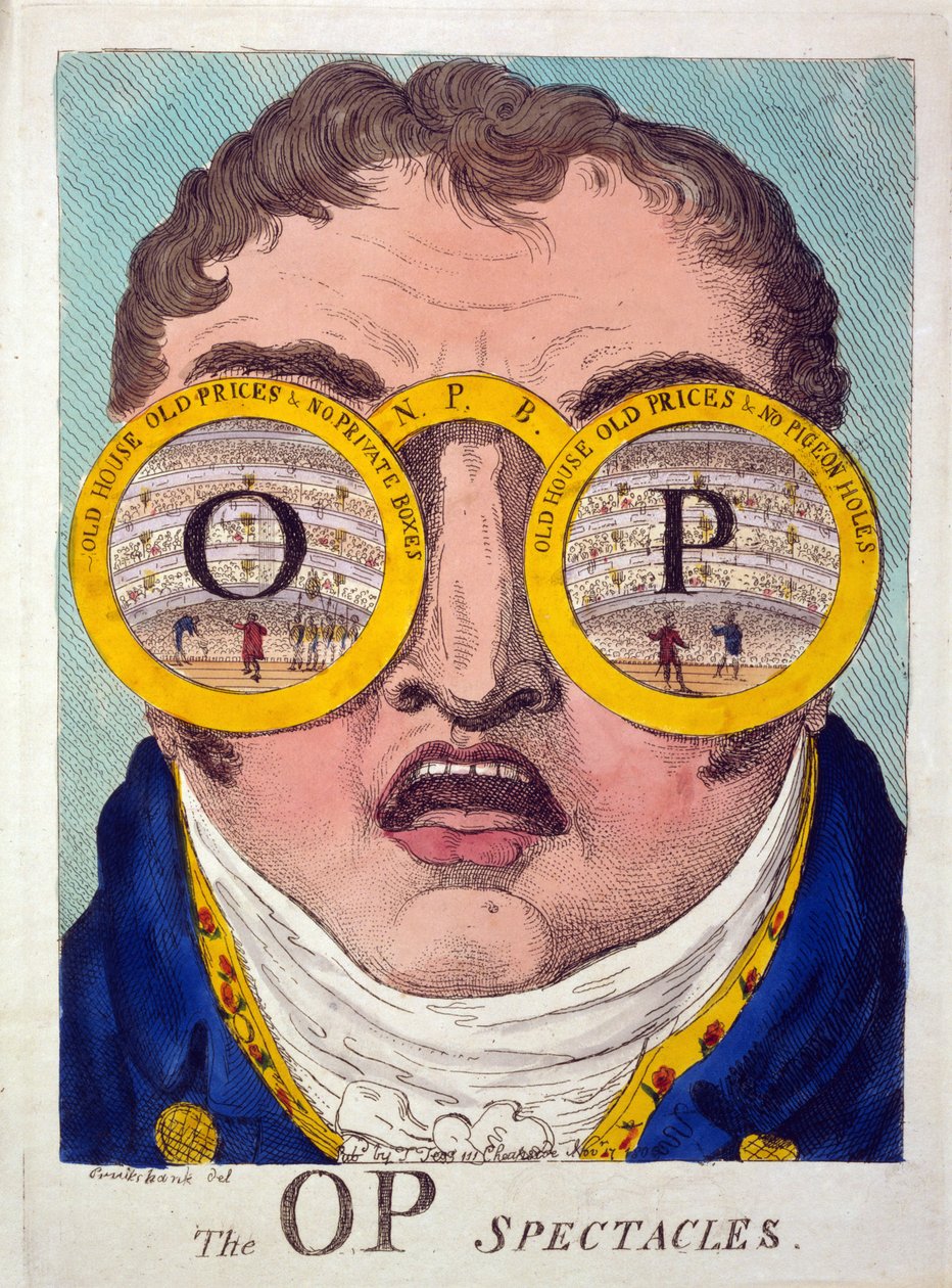 The OP Spectacles, pub. 1809 (ručně kolorovaný lept) od George Cruikshank