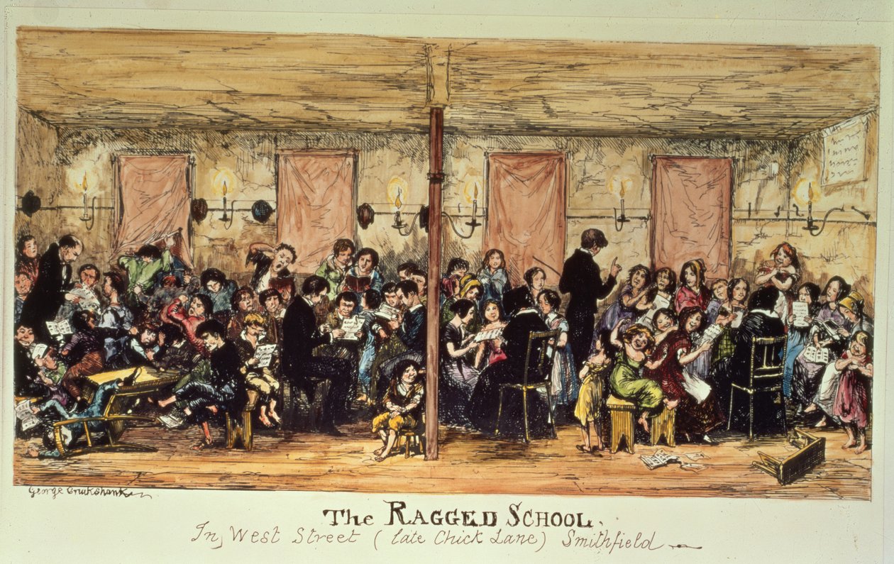 The Ragged School, West Street (dříve Chick Lane), Smithfield (tisk) od George Cruikshank