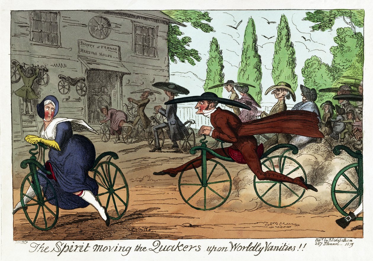 The Spirit move the Quakers upon Worldly Vanities!!, hospoda. 1819 (ručně kolorovaná rytina) od George Cruikshank