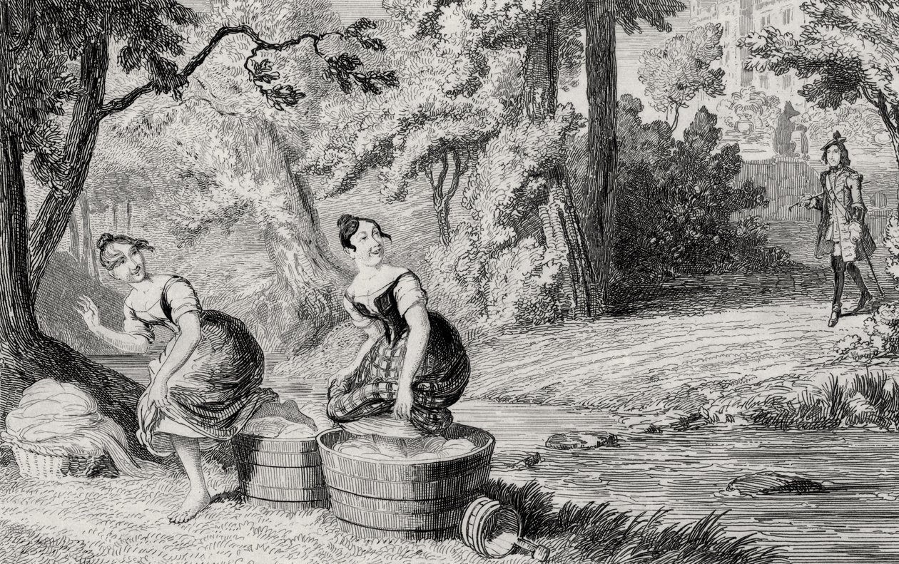 Washerwomen disturbed by Waverley, ilustrace z 