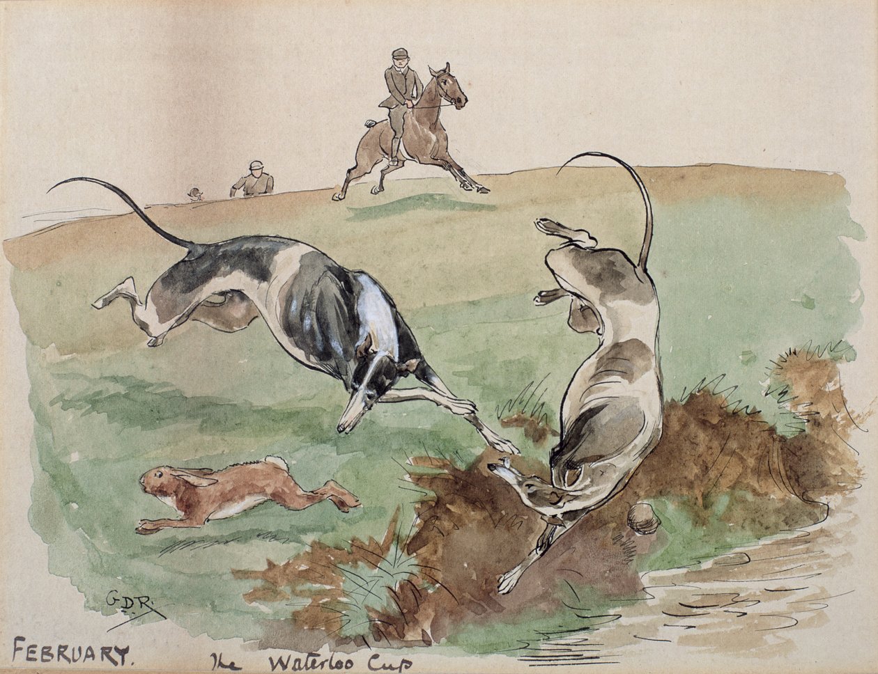 Měsíc únor: Coursing (pero a inkoust a wc na papíře) od George Derville Rowlandson