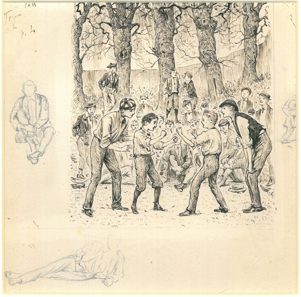 School Boys Fighting (pero a inkoust s tužkou na papíře) od George du Maurier