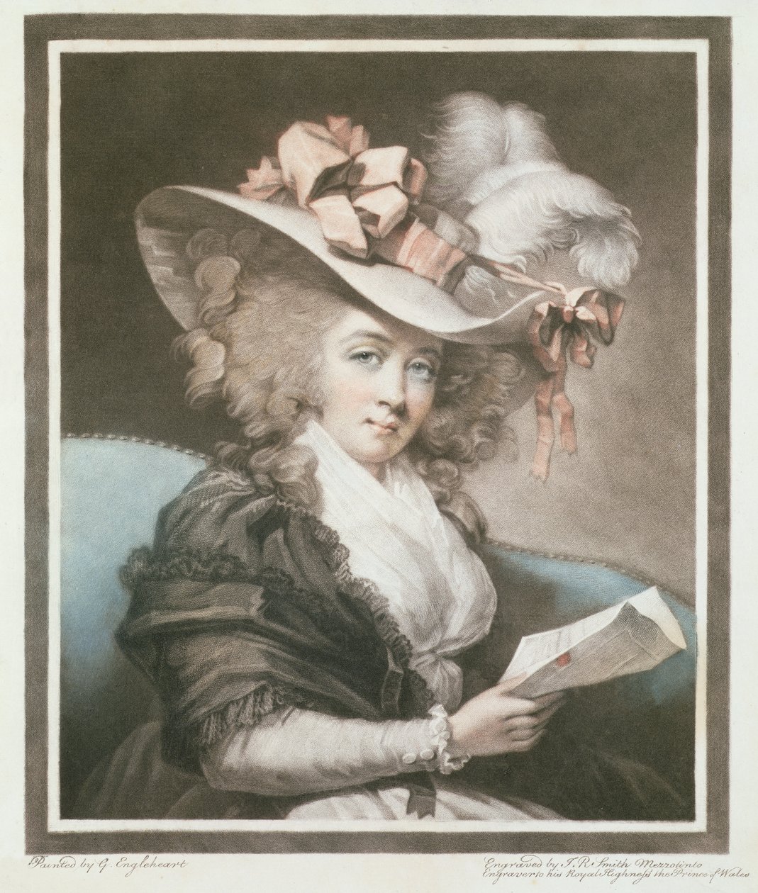Paní Millsová, vyryl a vydal John Raphael Smith (1752-1812), 1786 (mezzotinta) od George Engleheart
