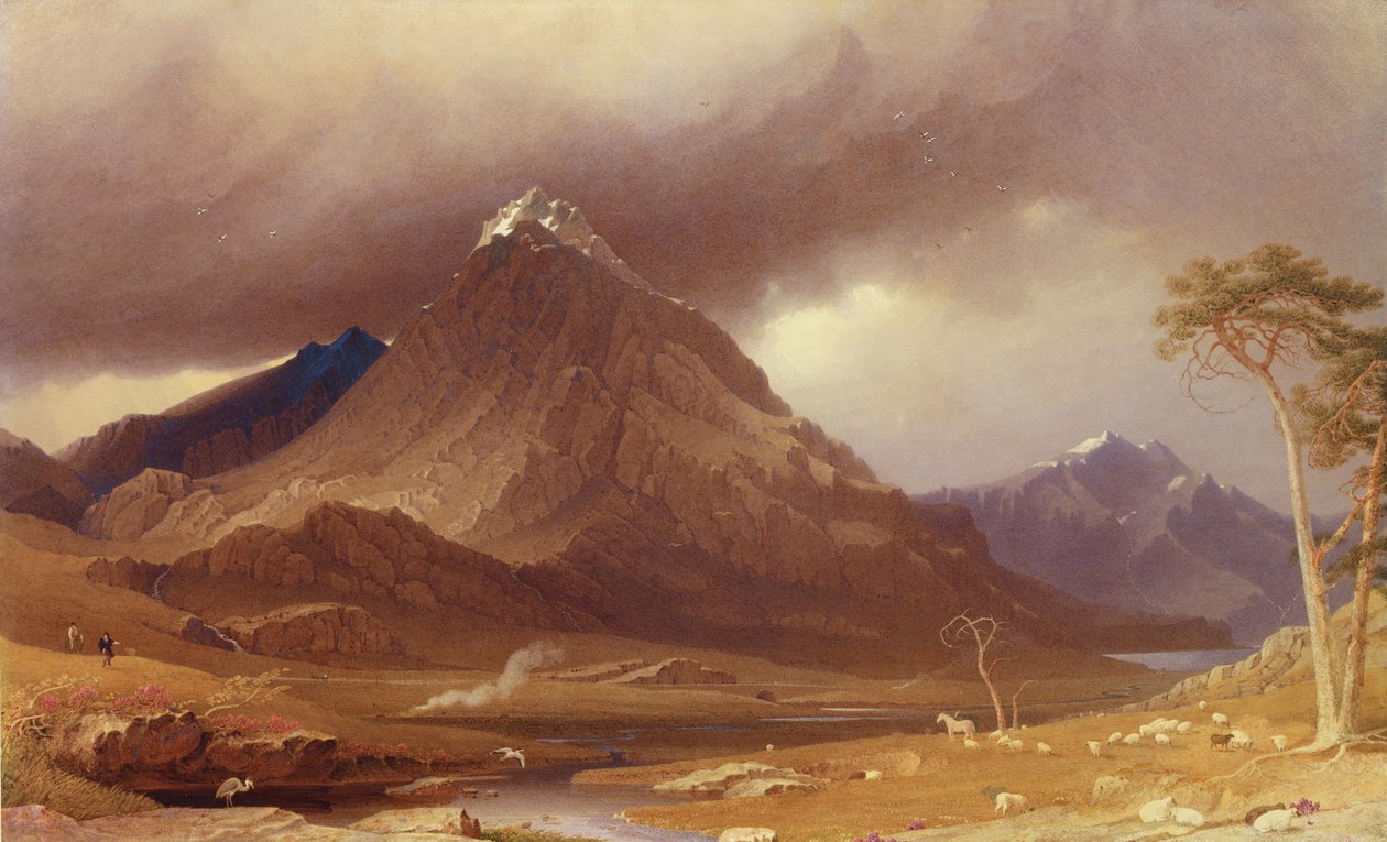 Tryfan, Carnarvonshire (Wc zvýšené bílou na papíře) od George Fennel Robson