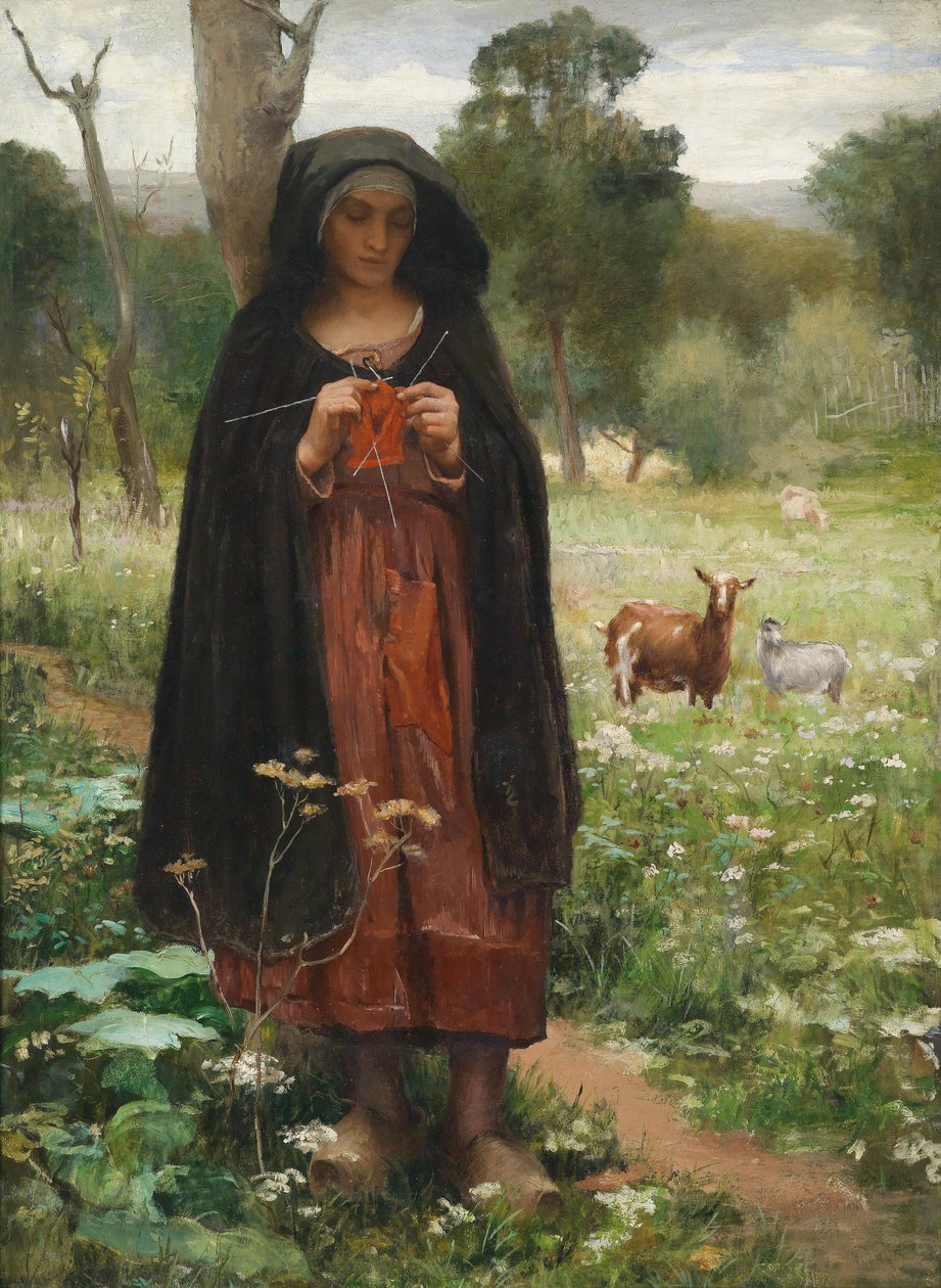 Pletení Schäferin beim (Bergère au tricot) od George François Paul Langée
