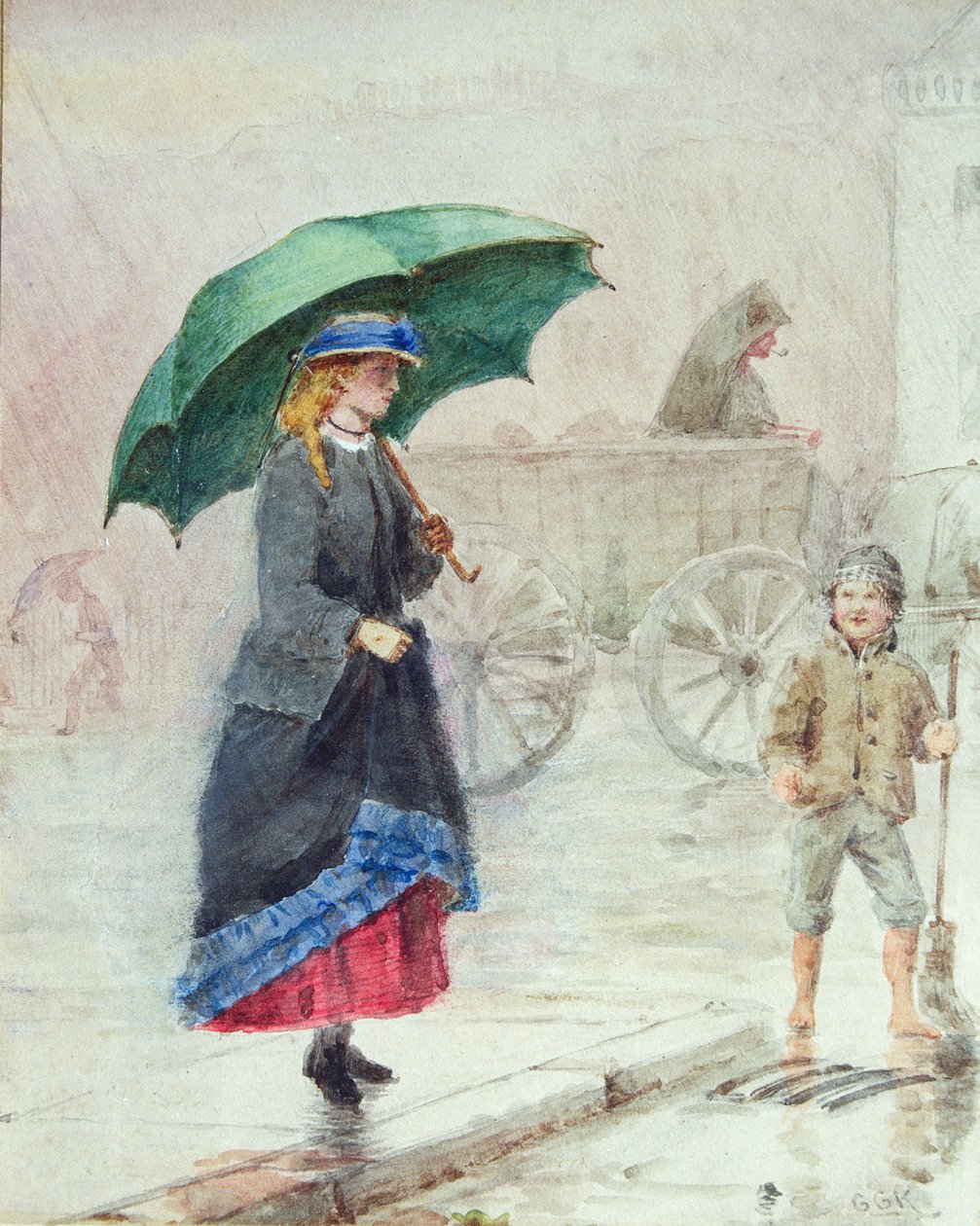 Zelený deštník od George Goodwin Kilburne