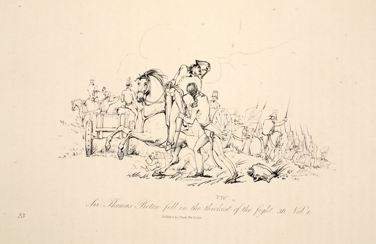 Sir Thomas Picton padl v houštích boje, hospode. J. Booth, 1816 od George Jones