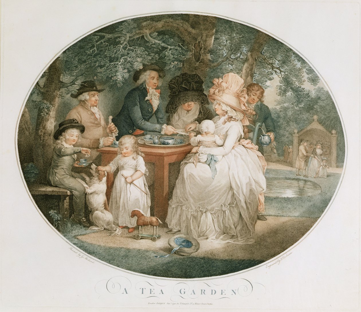A Tea Garden, vyryl Francois David Soiron (nar. 1764), 1790 (barevná rytina) od George Morland