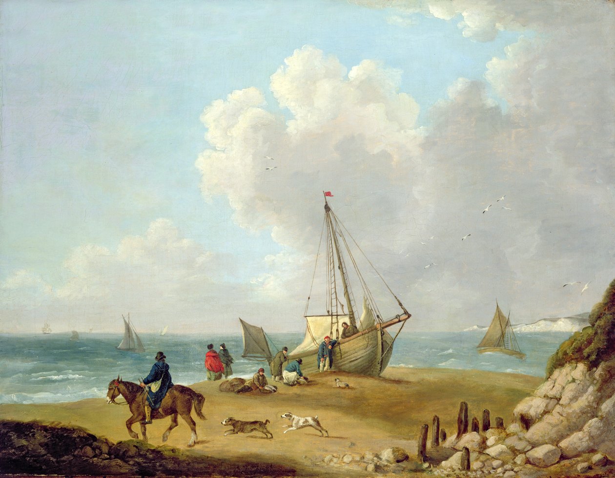 Rybáři vykládající úlovek v zátoce Freshwater Bay na ostrově Wight od George Morland