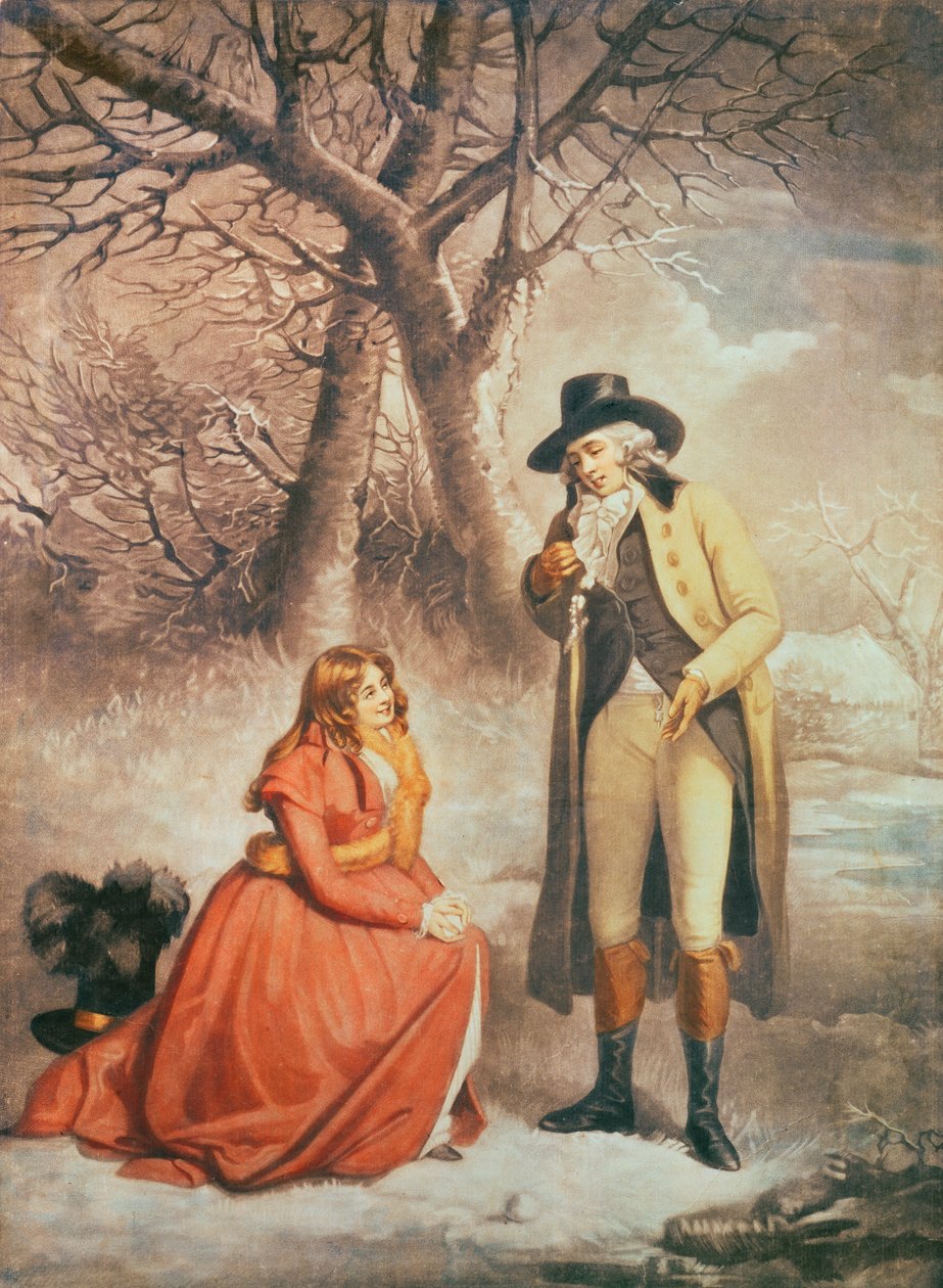 Gentleman a žena v zimní scéně od George Morland