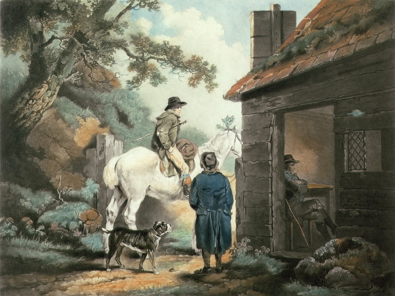 The Turnpike Gate, vyryl William Ward (1766-1826), hospoda. James Linnell, 1806 (mezzotintová rytina) od George Morland