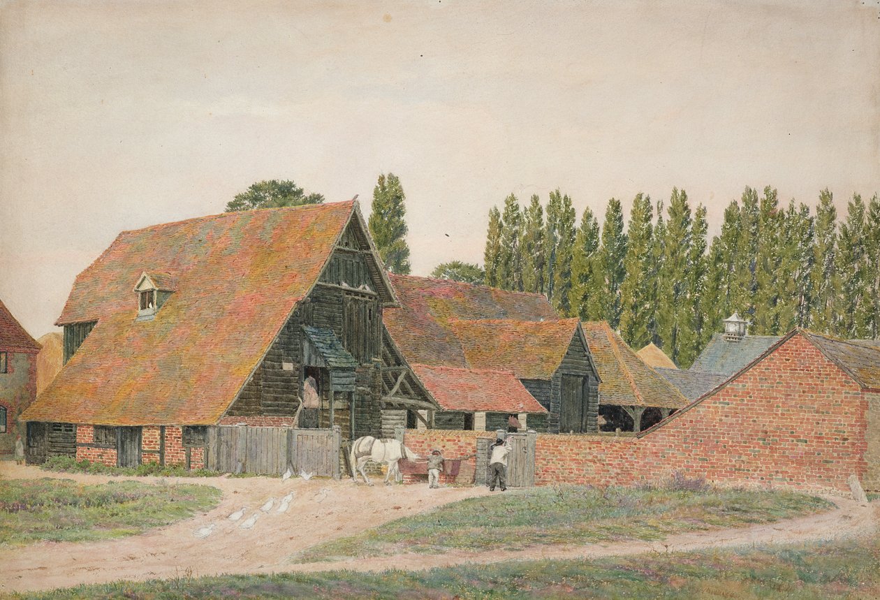 Farm Buildings, Dorchester, Oxfordshire (wc nad tužkou na papíře) od George Price Boyce