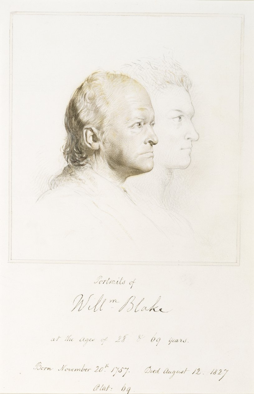 William Blake (1757-1827) v Mládí a věku (grafit se štětcem a hnědým inkoustem) od George Richmond