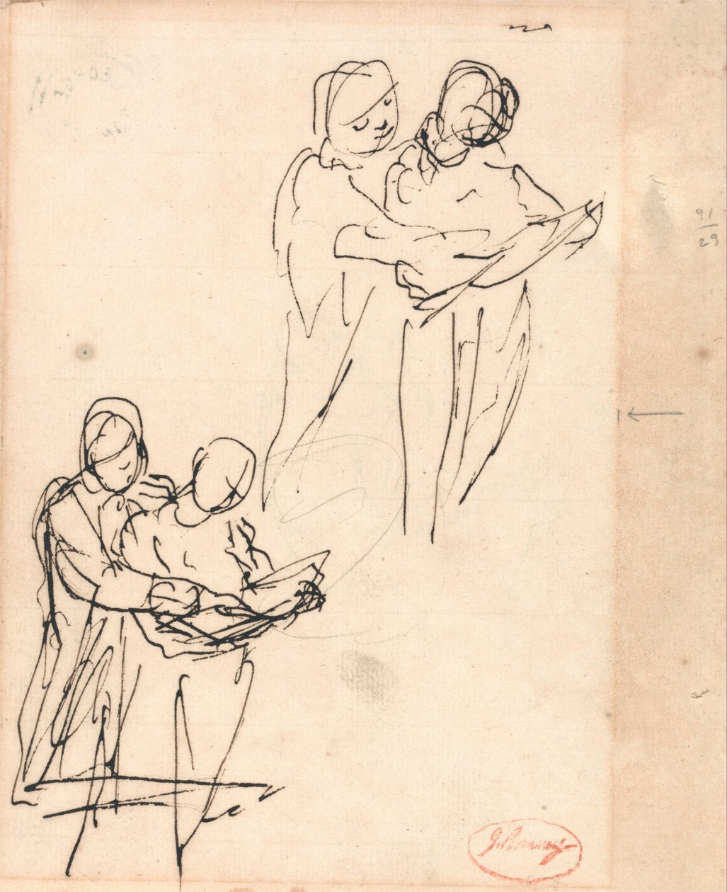 Pár zkoumání knihy od George Romney