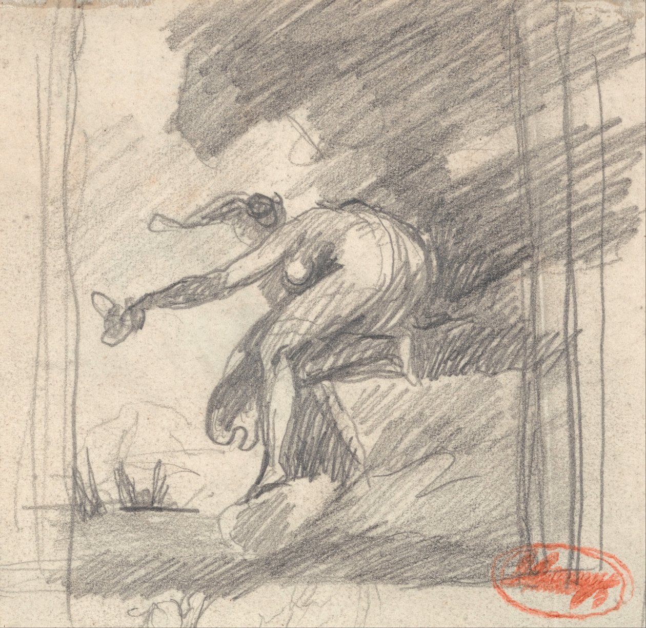 Ženská postava klečící na ostrohu, mává od George Romney
