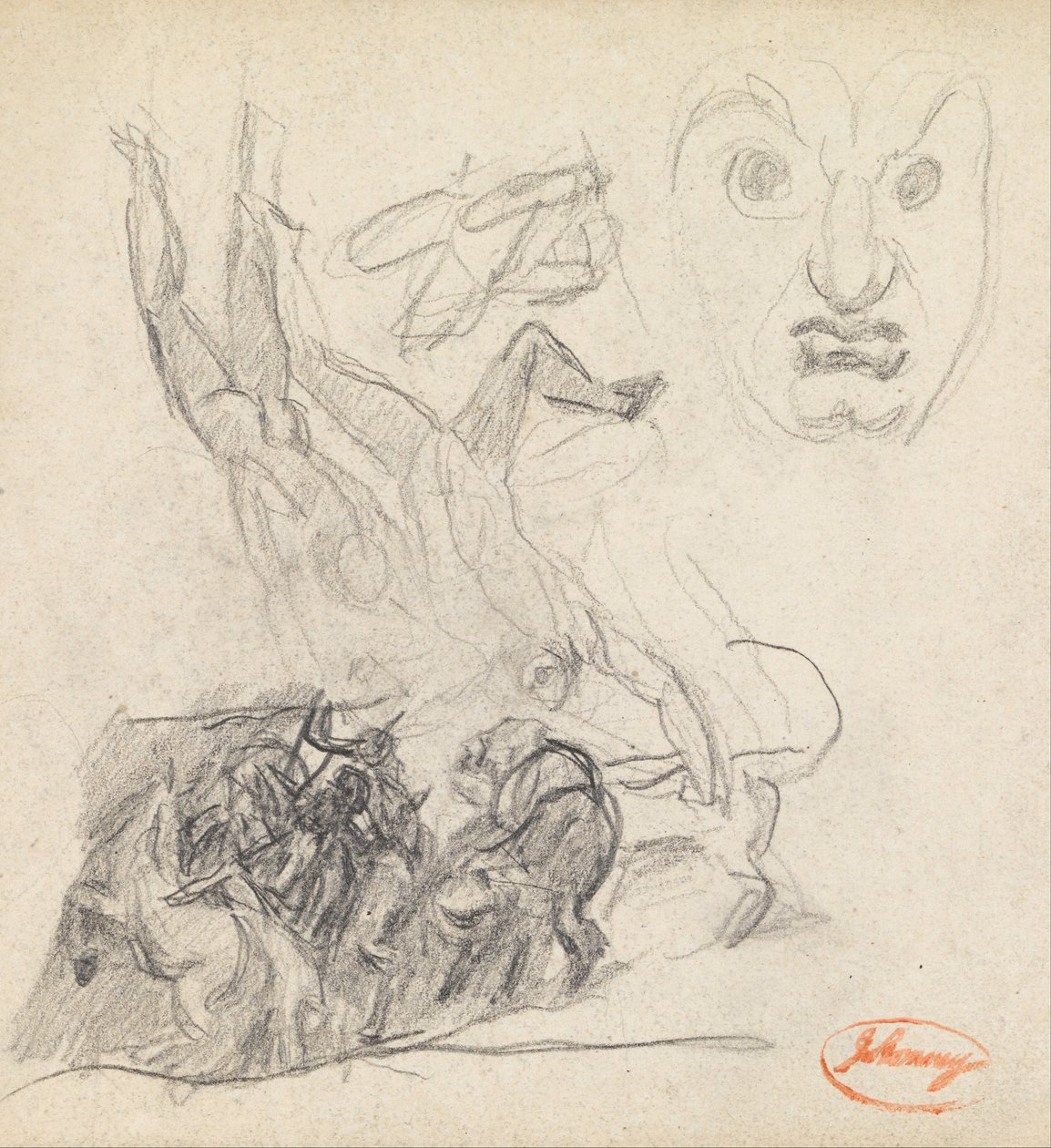 Studie kompozice obrázku 21 s tváří od George Romney