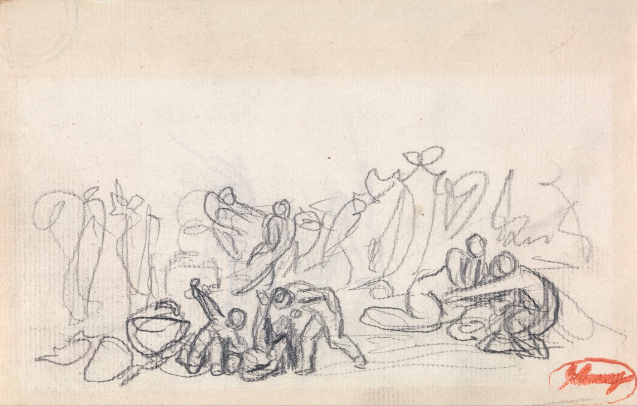 Skupina figurek, možná si hrají ženy a děti od George Romney