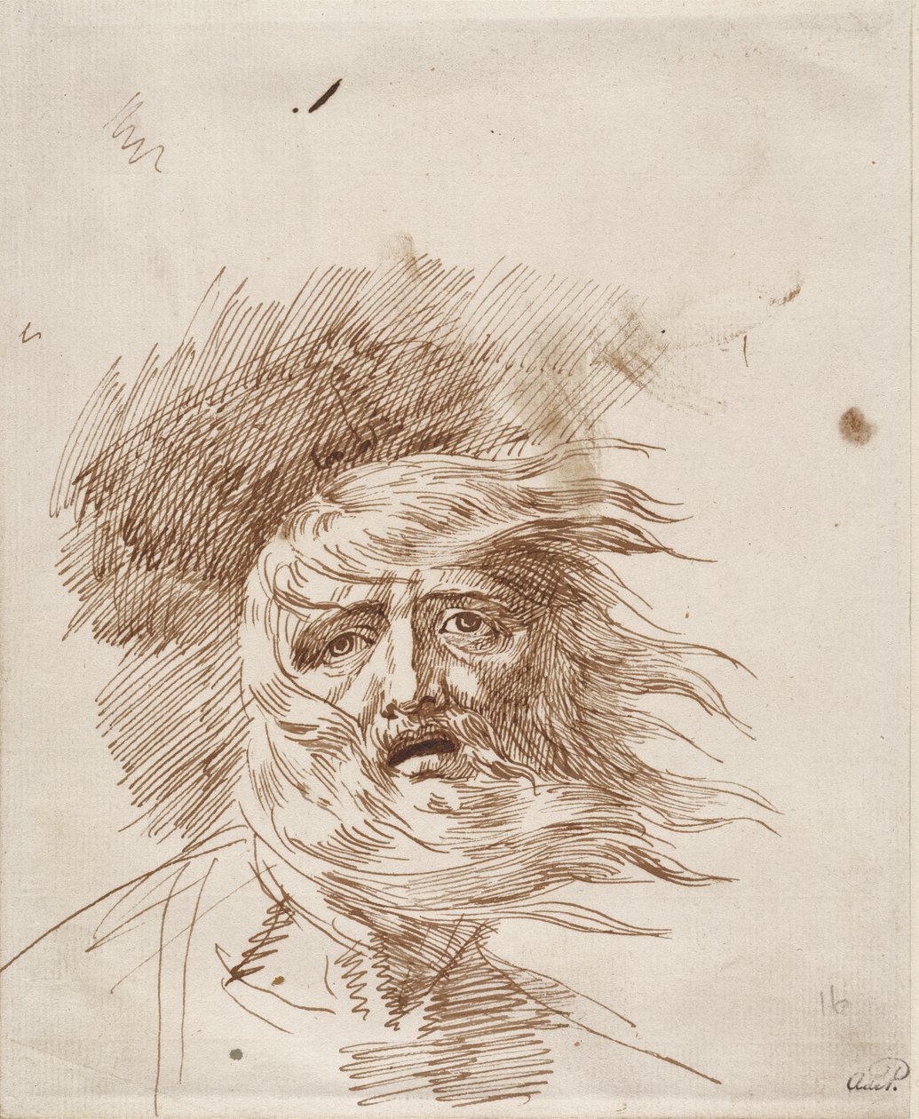 Král Lear v bouři (pero a bistre inkoust na papíře) od George Romney