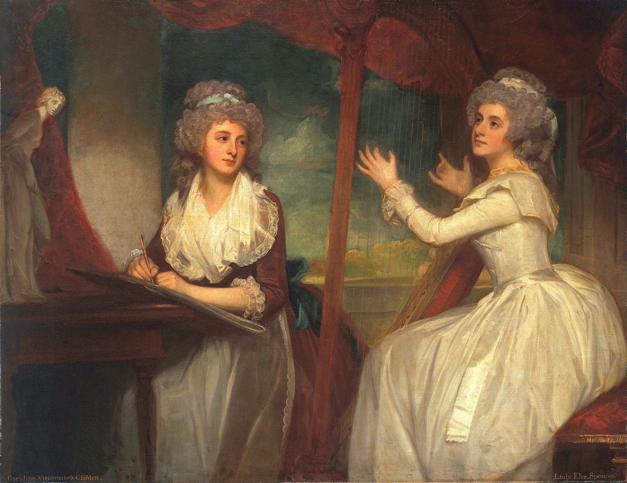 Lady Caroline Spencerová, pozdější vikomtesa Clifdenová, a její sestra lady Elizabeth Spencerová, 1786-92. od George Romney