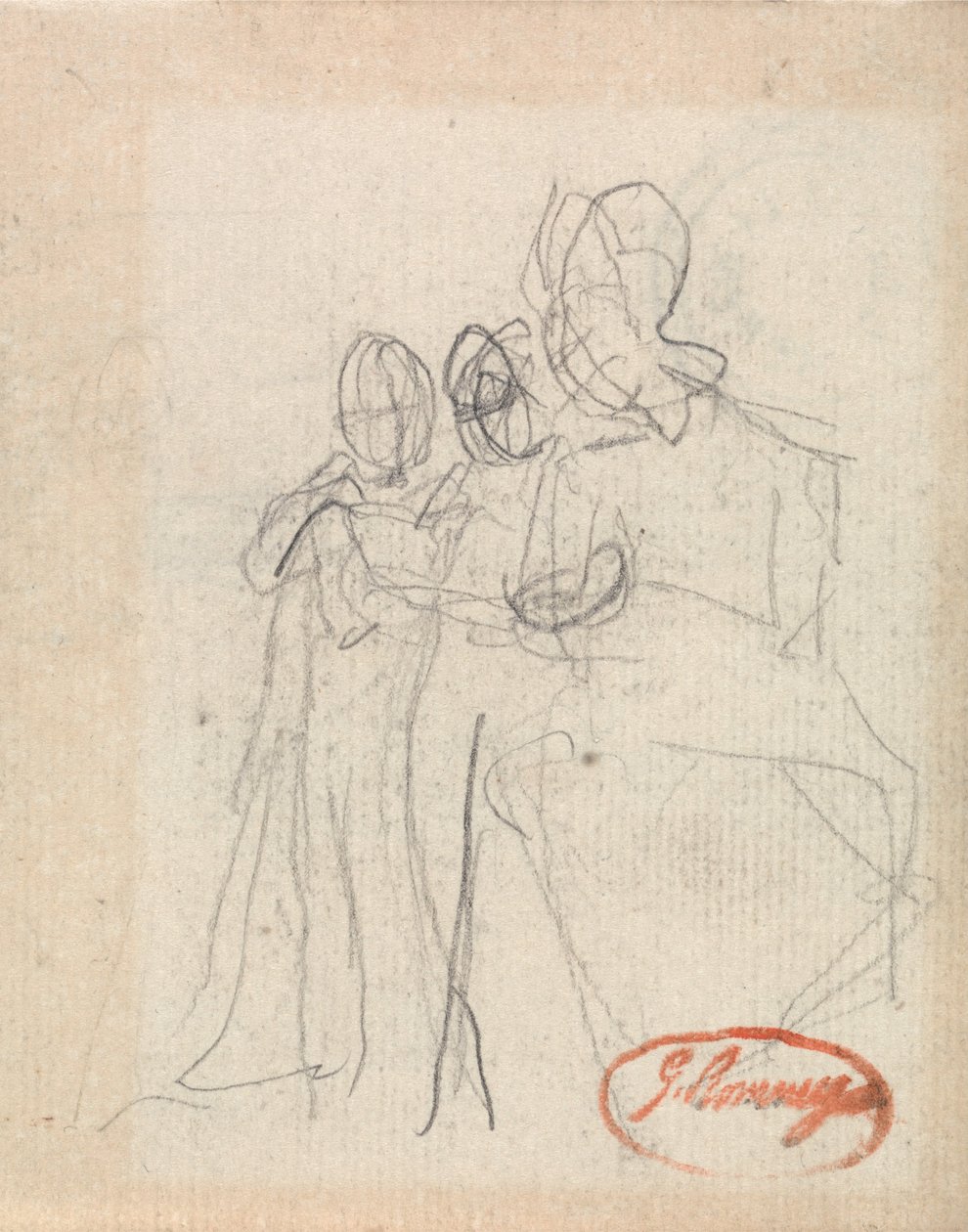Sedící postava se dvěma dětmi od George Romney