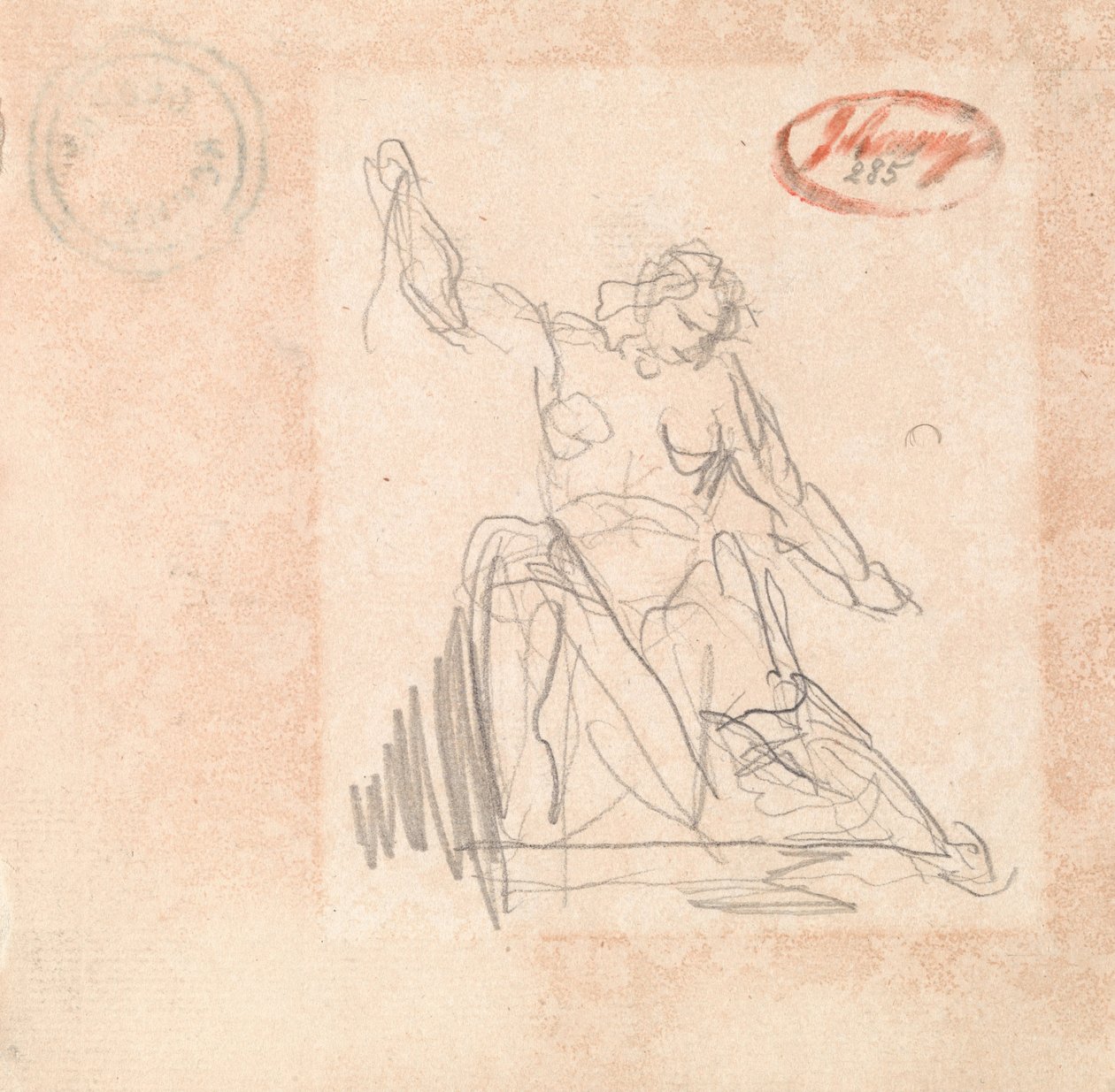 Sedící postava se zvednutým ramenem od George Romney