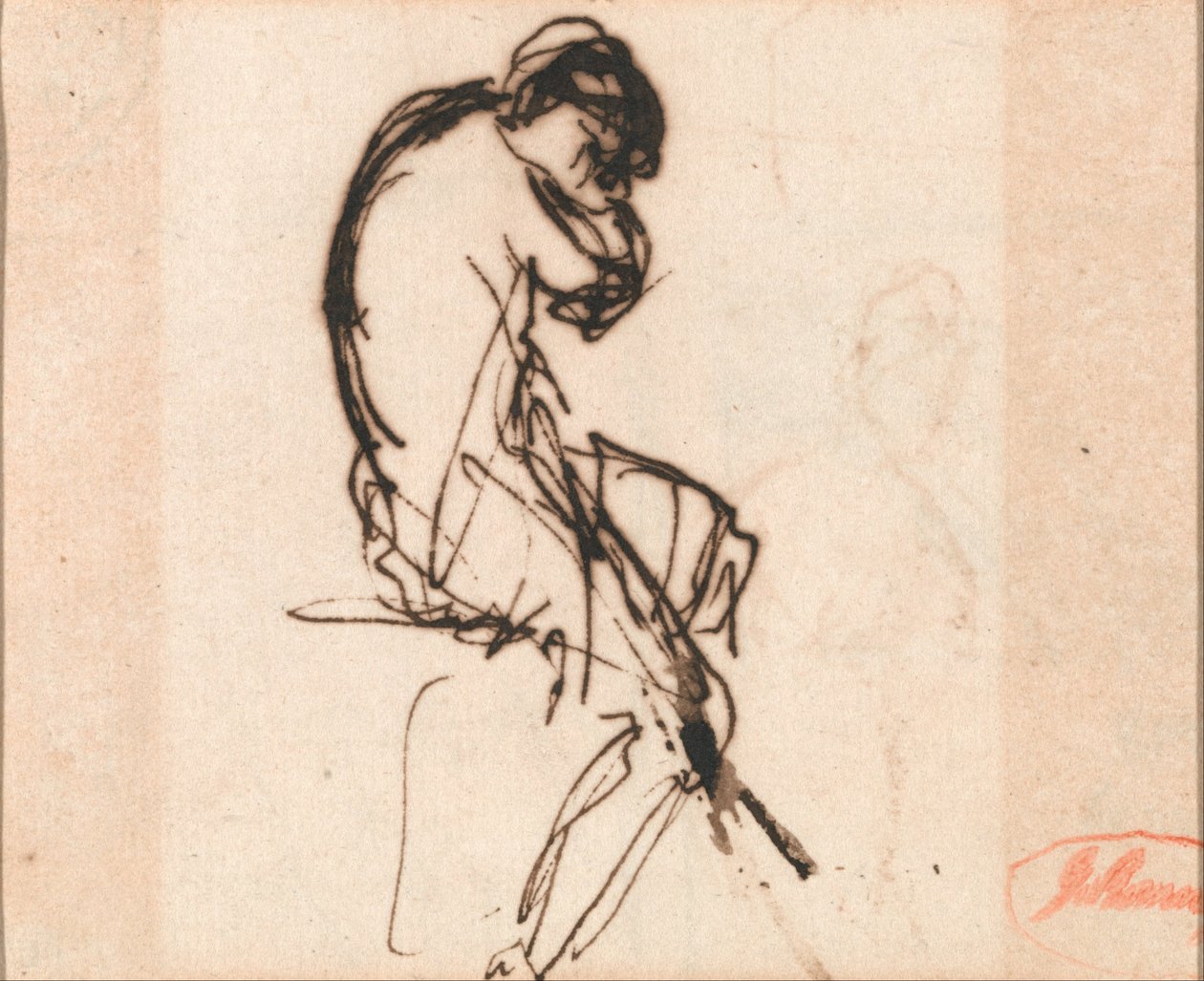 Sedící žena, lehce přehozená od George Romney