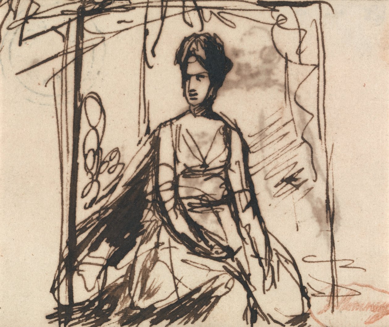 Sedící žena, možná paní Harrisová od George Romney