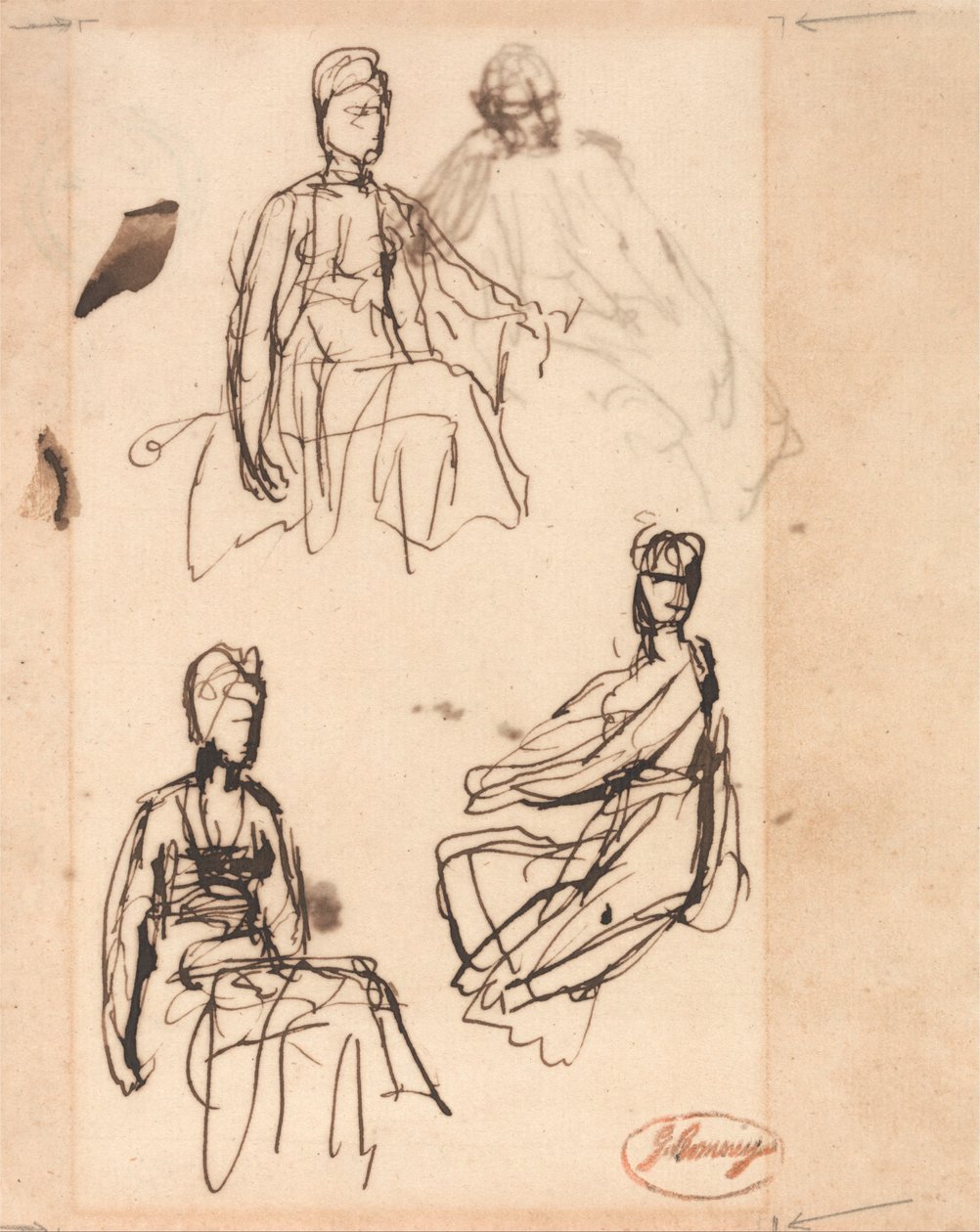 Sedící žena - tři studie od George Romney