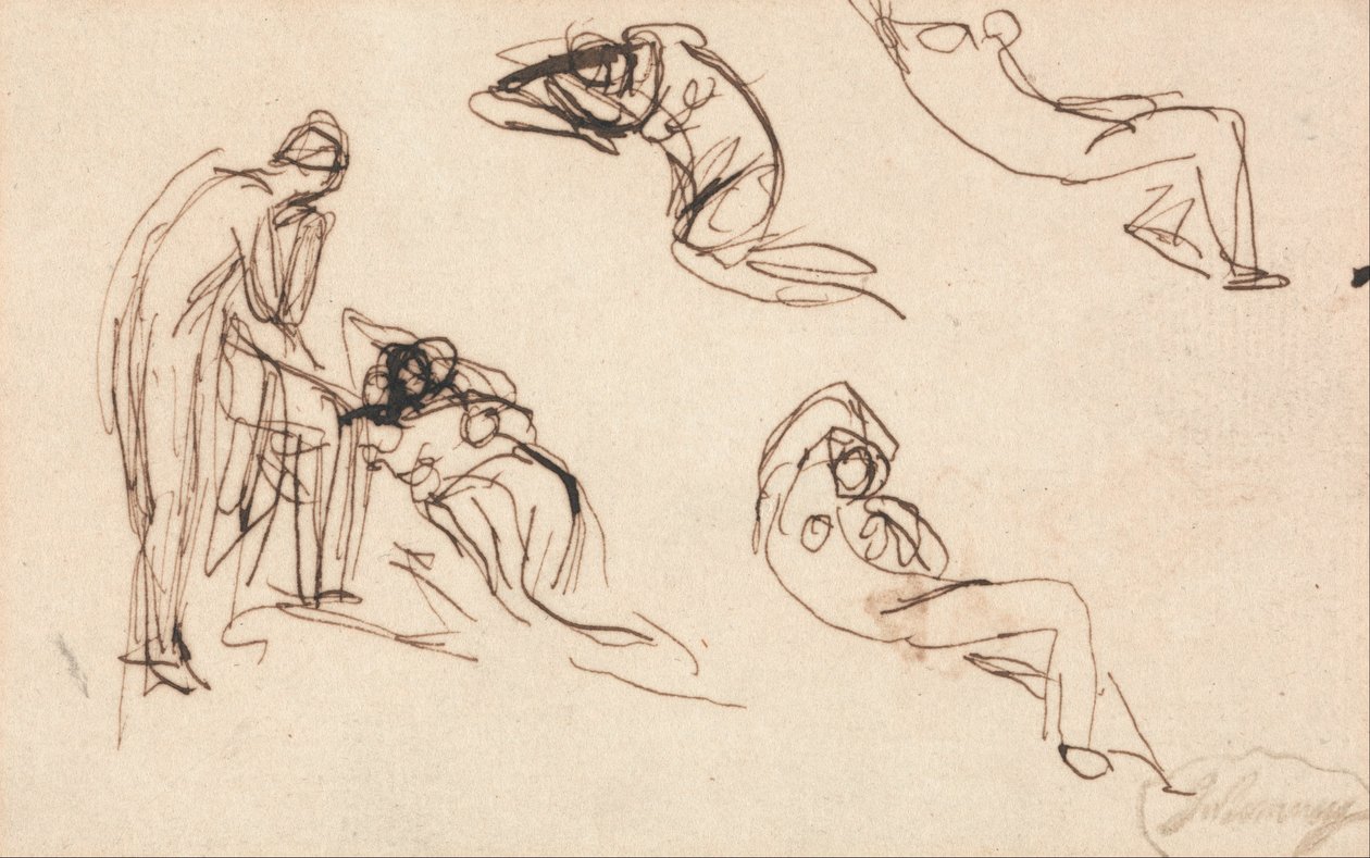 Stojící postava a čtyři ležící postavy od George Romney