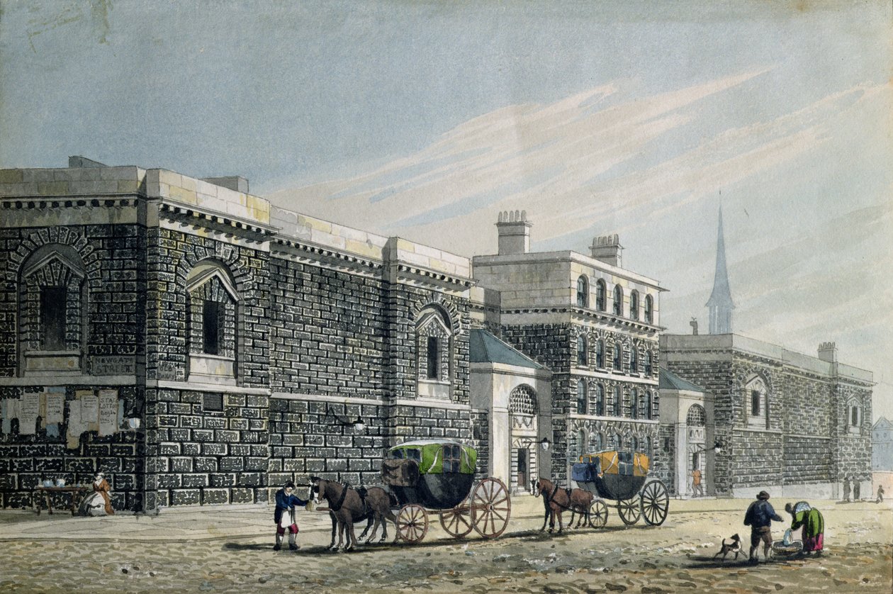 Západní pohled na Newgate, kolem roku 1810 od George Shepherd