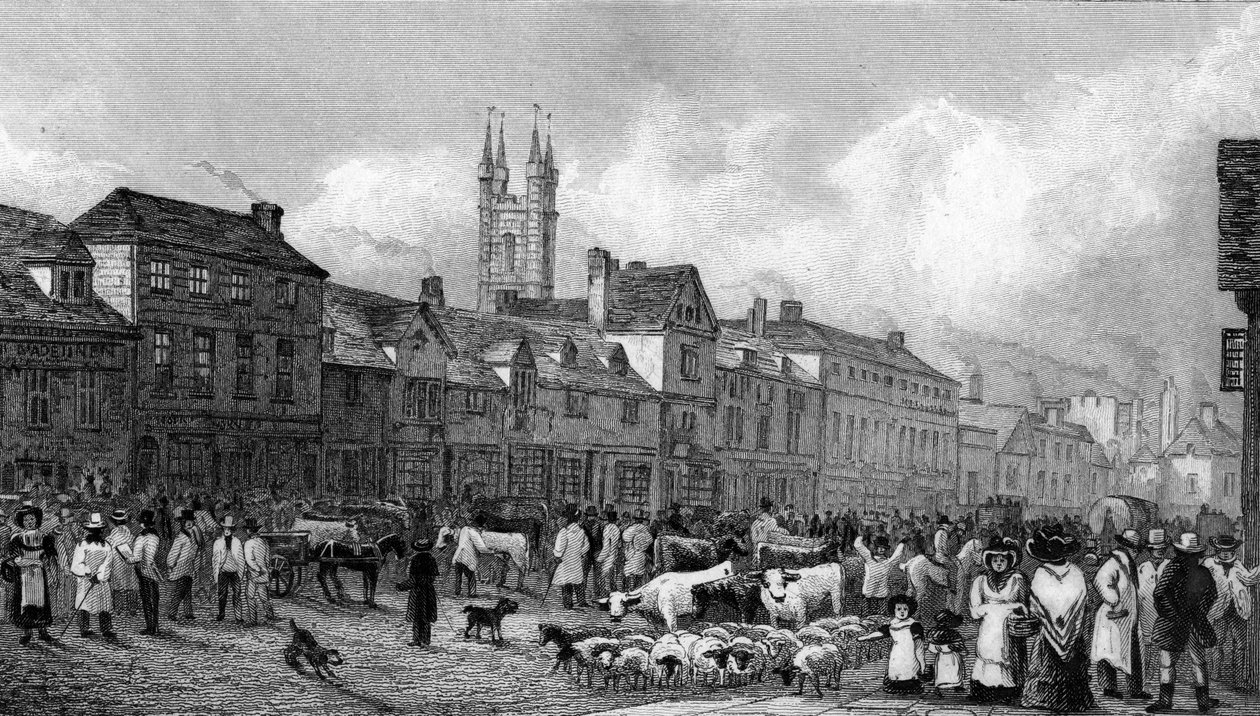 Market Day v Ashfordu, Kent, vyryl T. Garner, 1830 od George Shepherd