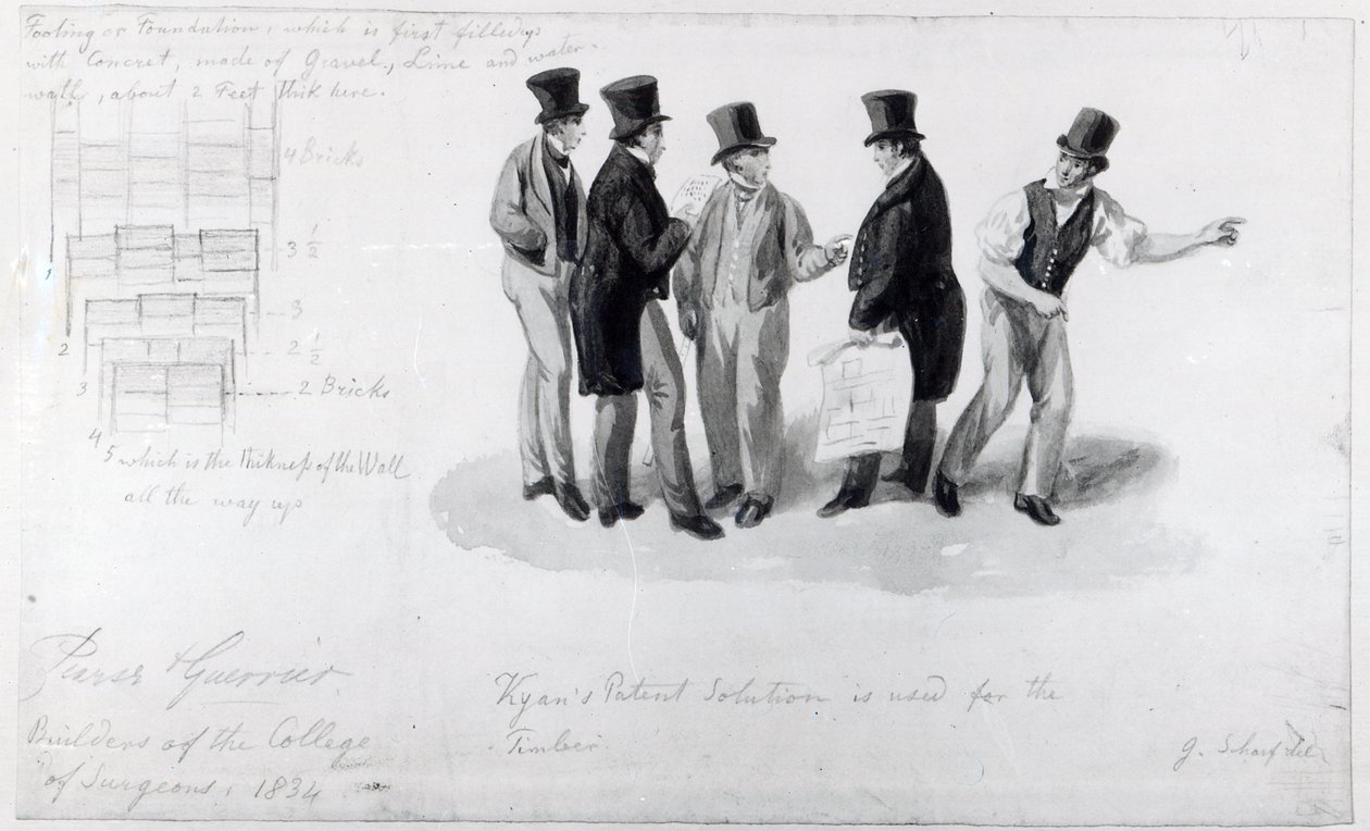 Stavitelé, inspektoři a architekti v budově Royal College of Surgeons, 1834 od George Snr Scharf