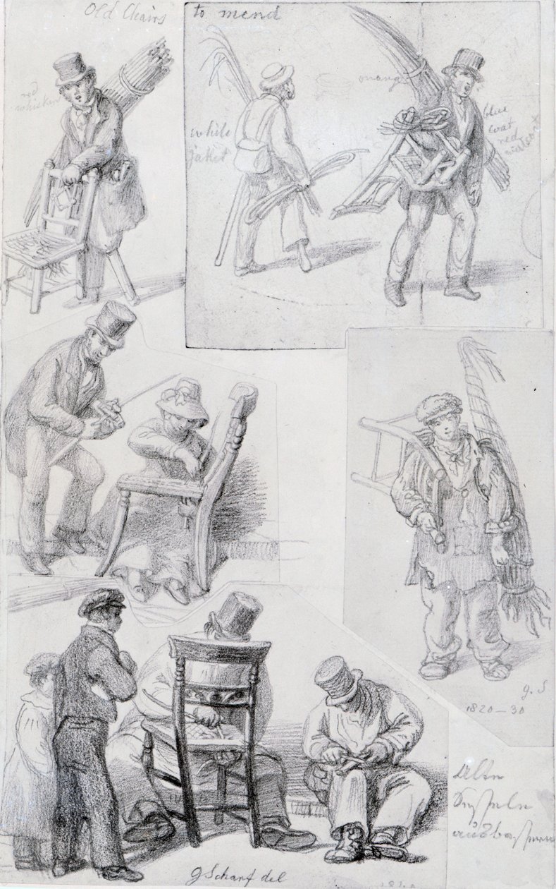 Opravář židlí v ulicích Londýna, 1820-30 od George Snr Scharf