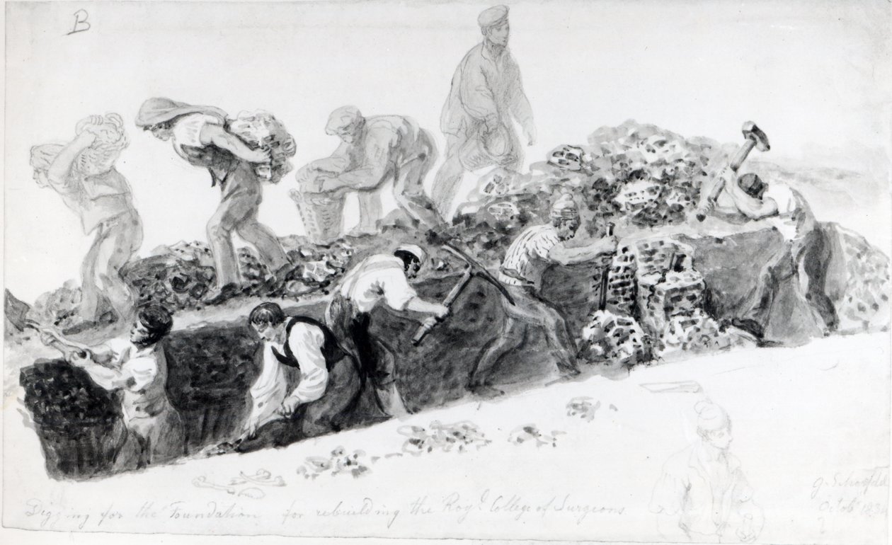 Kopání díry pro základy Royal College of Surgeons, 1834 od George Snr Scharf