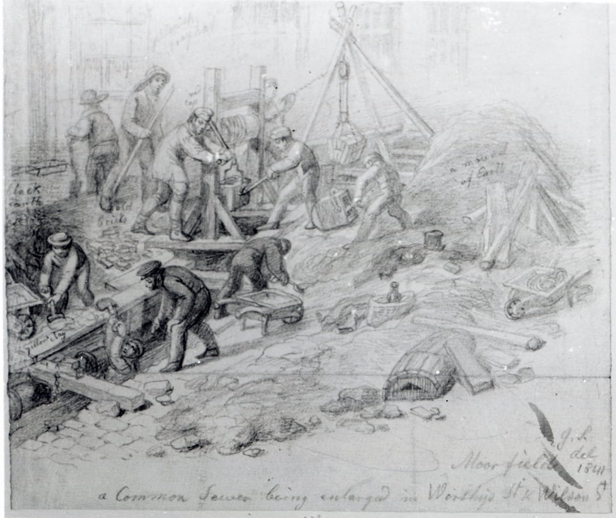 Rozšíření stok v Moorfields, Londýn, 1841 od George Snr Scharf