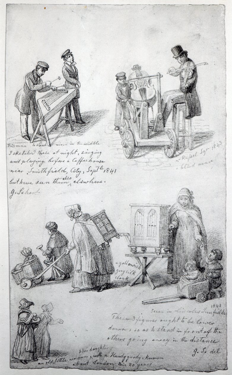 Hudebníci v ulicích Londýna, 1841-43 od George Snr Scharf