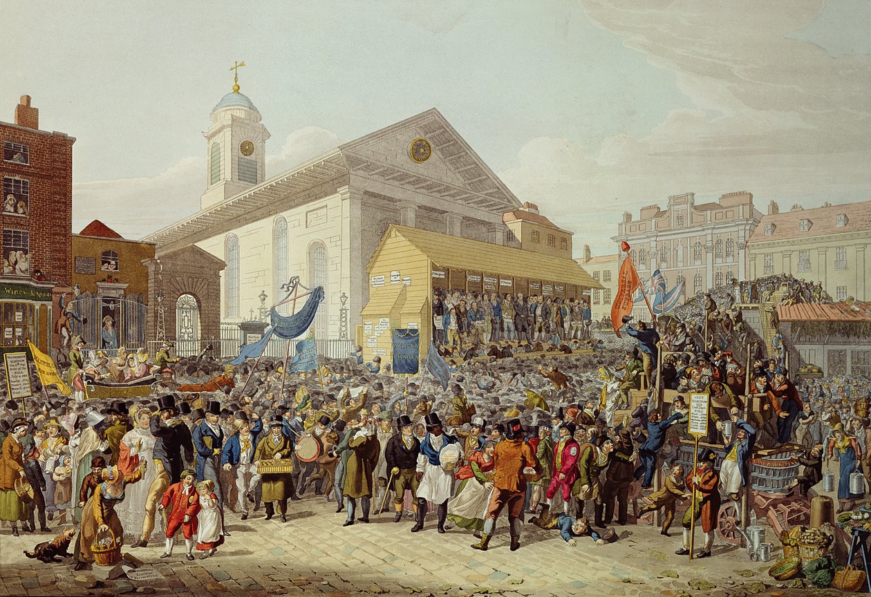 Zobrazení voleb poslanců do parlamentu za Westminster v roce 1818 od George Snr Scharf