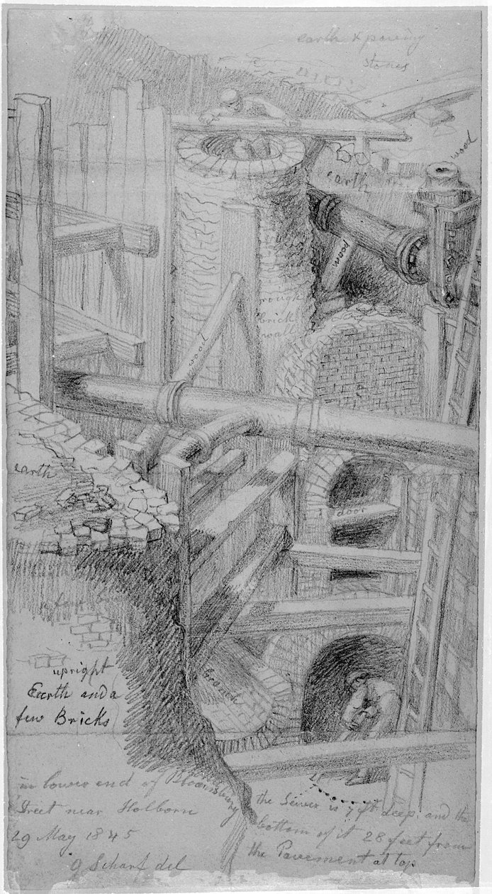 Výstavba kanalizace v Bloomsbury, Londýn, 1845 od George Snr Scharf