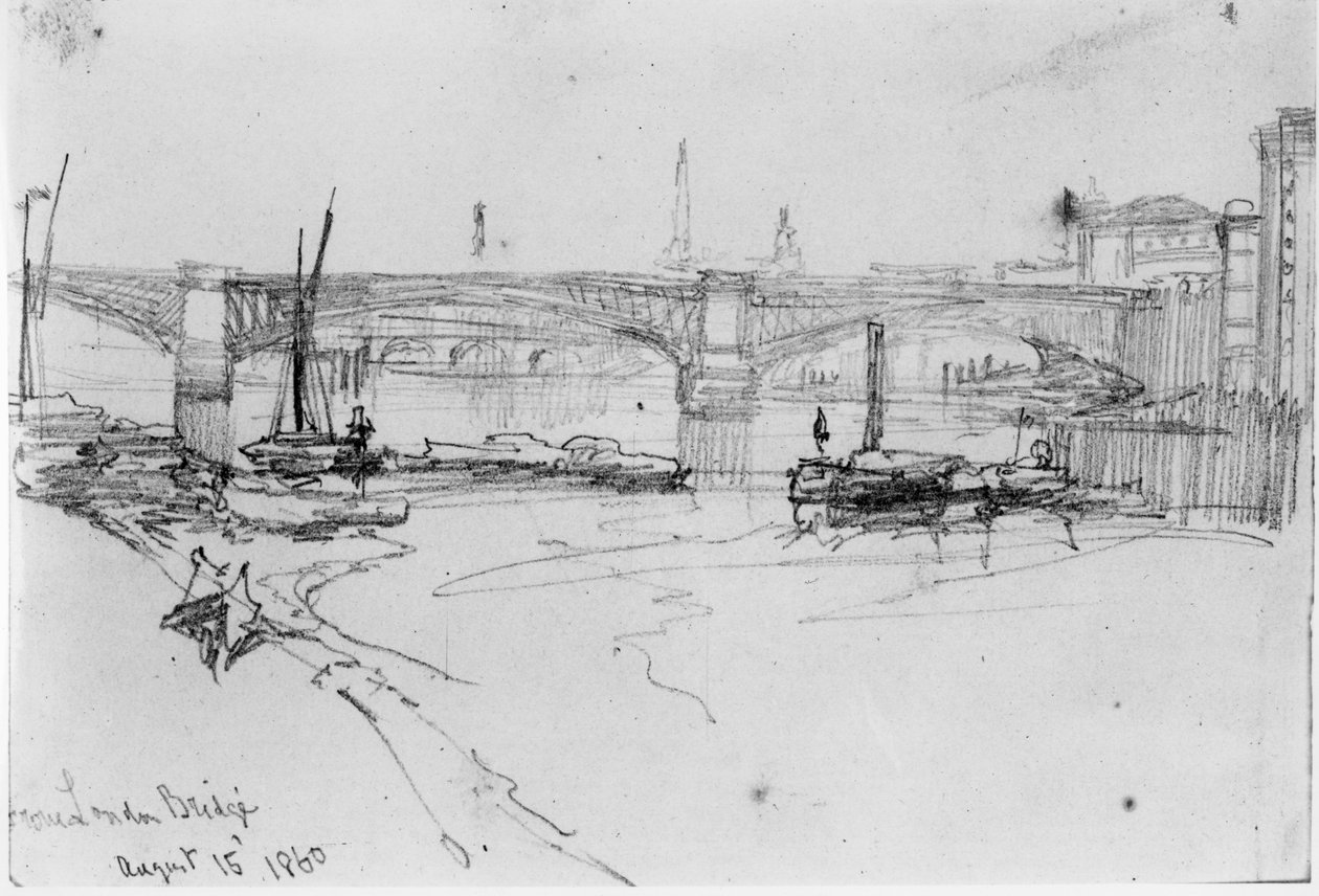 Náčrtek mostu London Bridge, 1860 od George Snr Scharf