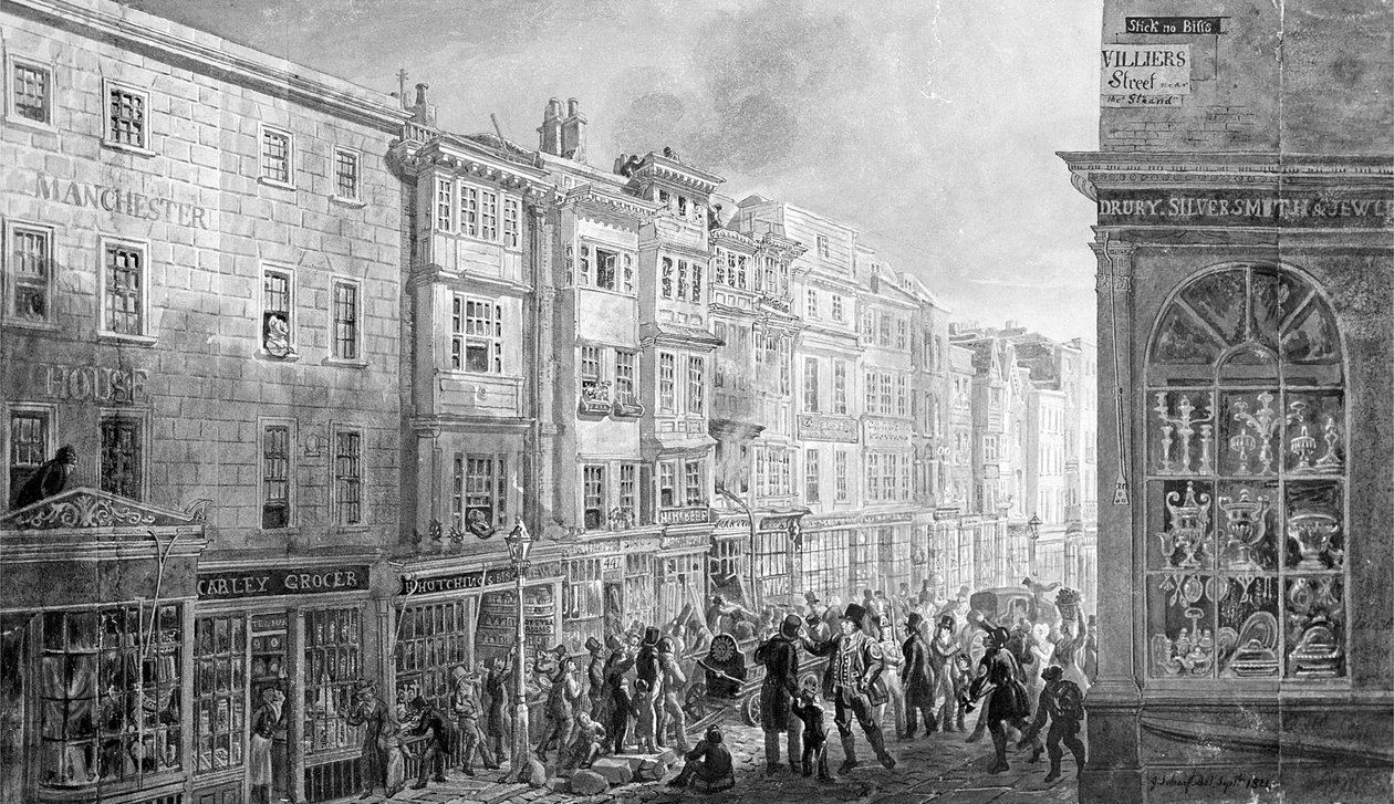 The Strand z rohu Villiers Street, 1824 (wc na papíře) od George Snr Scharf
