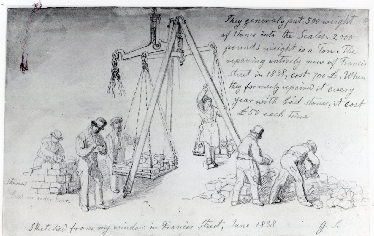Vážení kamenů na Francis Street, Londýn, 1838 od George Snr Scharf