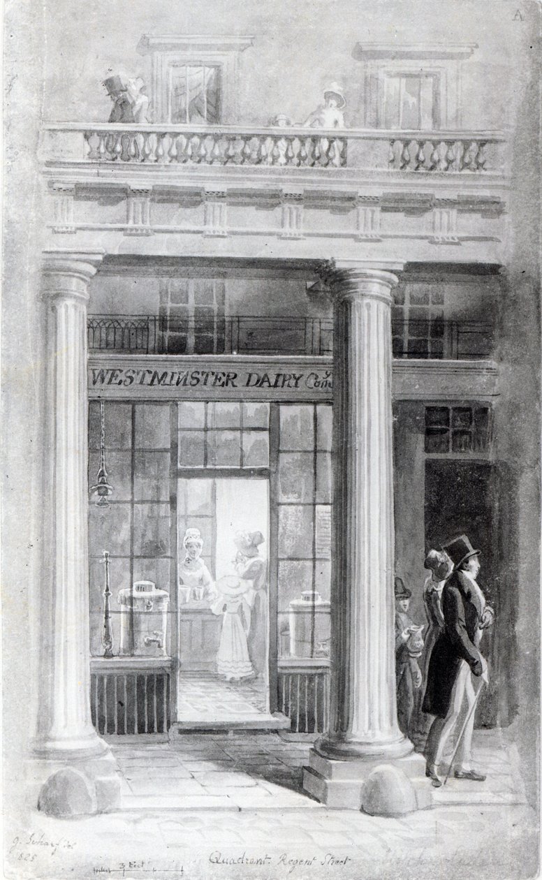 Westminsterský deník, The Quadrant, Regent Street, Londýn 1825 od George Snr Scharf