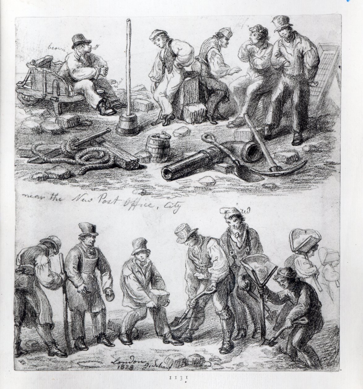 Dělníci poblíž New Post Office v The City, Londýn, 1828 od George Snr Scharf