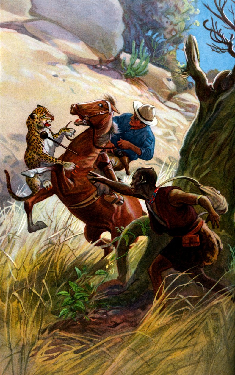 Gepard a africký domorodec napadají koně a jezdce od George Soper