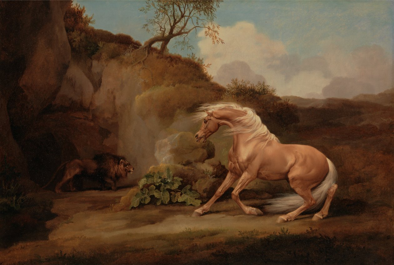 Kůň vystrašený lvem od George Stubbs